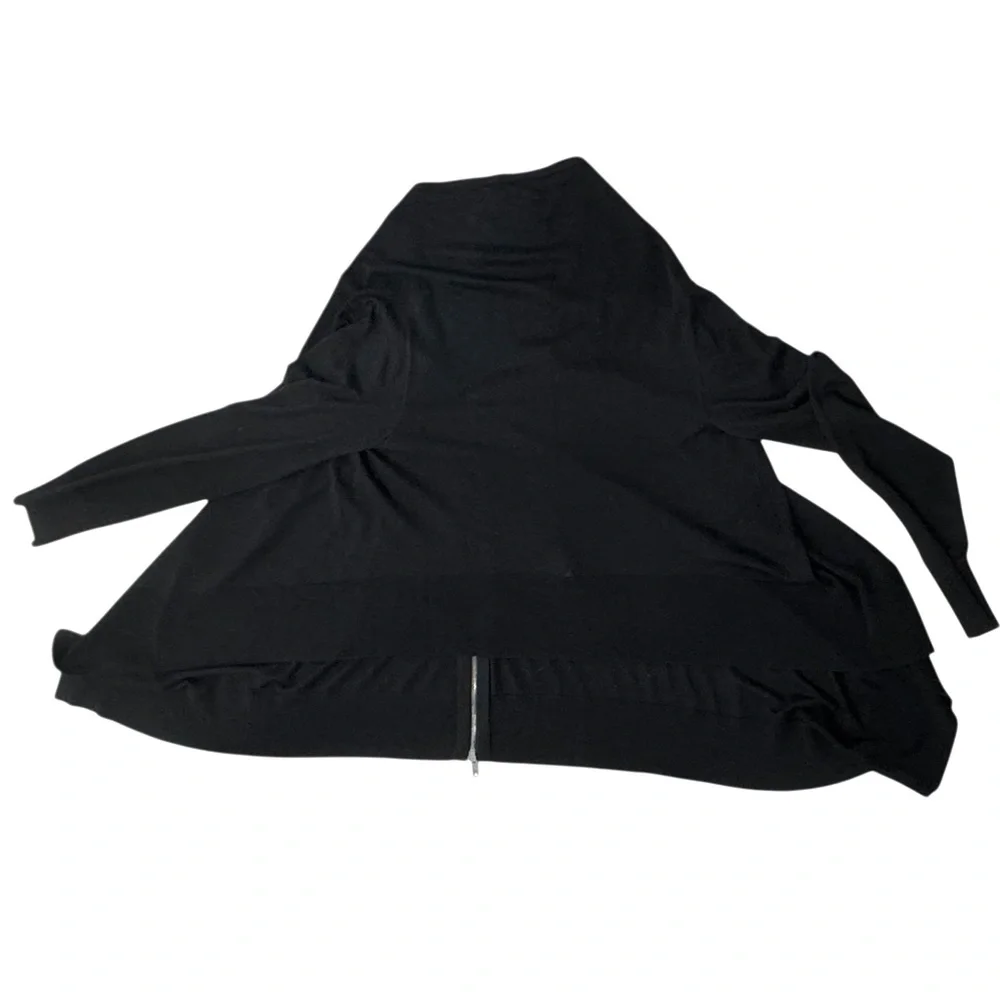 DKNY BLACK SILK CASHMERE HIGH LOW V NECK ZIP FRONT CARDIGAN COZY